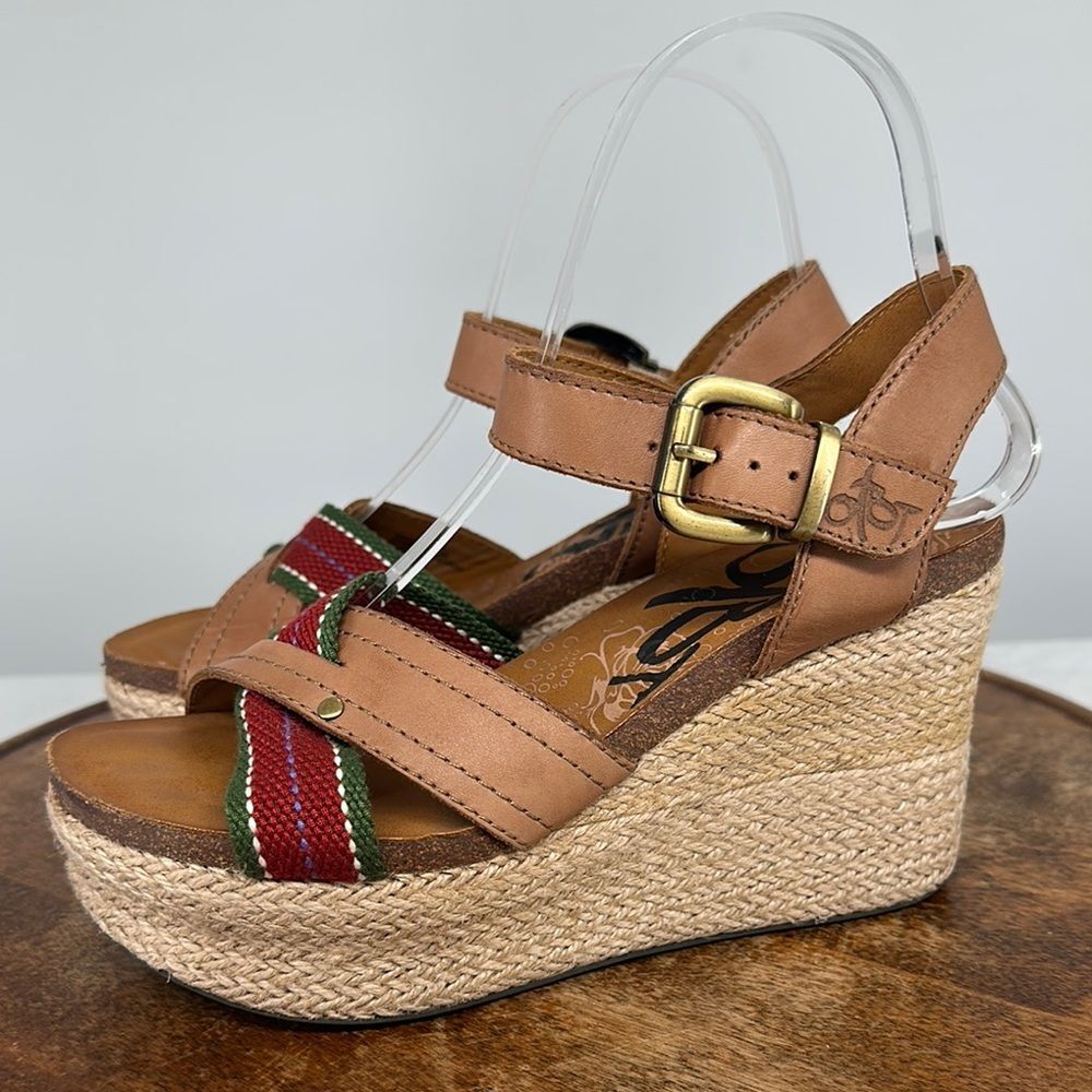 OTBT Sandals Wm 6.5 Top Sail Espadrille Wedge Strappy Brown Leather Preppy